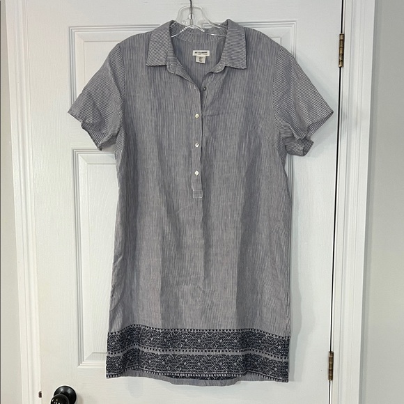 Artisan Dresses & Skirts - Artisan Blue Striped Dress with Embroidered Hem